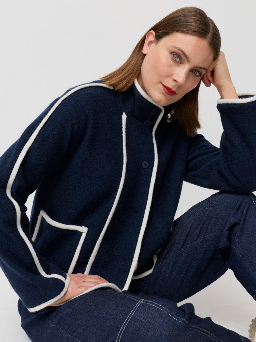 Contrast Boiled Wool Jacket